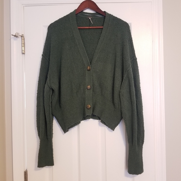 Free People Found My Friend Cardi Size M Green - Picture 2 of 10